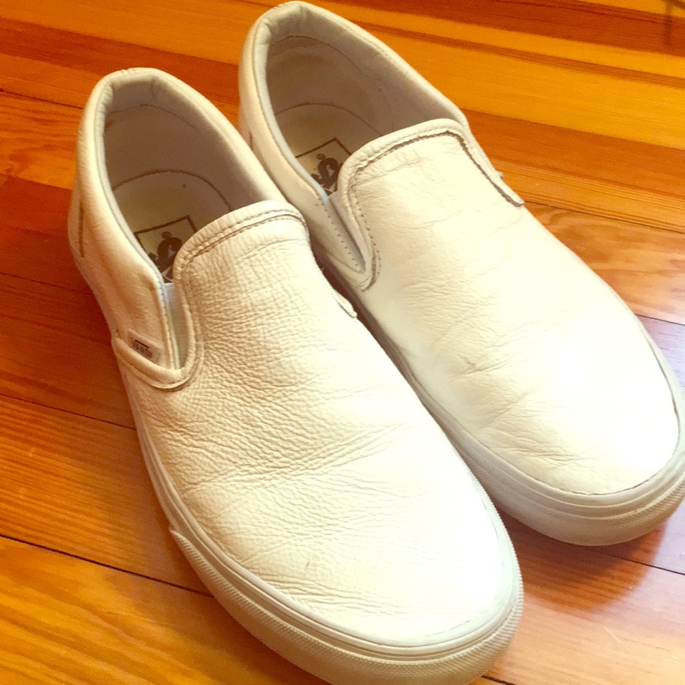 White Leather Vans Loafers in very good condition!